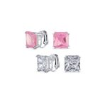 Set of 2 Large 5CT Purple Olive Green Square CZ Solitaire Clip-On Earrings 12MM - Image 2