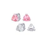 Set of 2 Large Triangle Purple Yellow CZ Solitaire Clip-On Earrings 12MM - Image 2