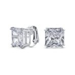 12MM Princess Cut Cubic Zirconia Aqua Blue CZ Solitaire Statement Clip On Stud Earrings Non Pierced - Image 7