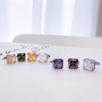 12MM Princess Cut Cubic Zirconia Aqua Blue CZ Solitaire Statement Clip On Stud Earrings Non Pierced - Image 48