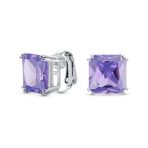 12MM Princess Cut Cubic Zirconia Aqua Blue CZ Solitaire Statement Clip On Stud Earrings Non Pierced - Image 2