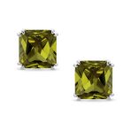 Set of 2 Large 5CT Purple Olive Green Square CZ Solitaire Clip-On Earrings 12MM - Image 4