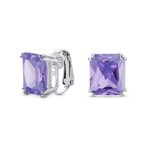 Traditional Large 7CT Emerald Cut CZ Clip-On Earrings Silver Plated Non-Pierced - Image 3