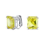 Traditional Large 7CT Emerald Cut CZ Clip-On Earrings Silver Plated Non-Pierced - Image 5