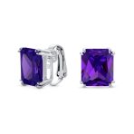 Traditional Large 7CT Emerald Cut CZ Clip-On Earrings Silver Plated Non-Pierced - Image 6