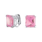 Traditional Large 7CT Emerald Cut CZ Clip-On Earrings Silver Plated Non-Pierced - Image 7