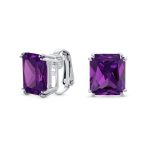 Traditional Large 7CT Emerald Cut CZ Clip-On Earrings Silver Plated Non-Pierced - Image 8
