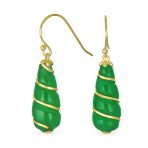 Classic Green Jade Teardrop Twisting Swirl Dangle Earrings Gold Sterling Silver