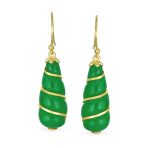 Classic Green Jade Teardrop Twisting Swirl Dangle Earrings Gold Sterling Silver - Image 3
