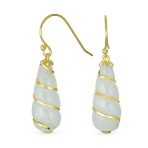 Classic Green Jade Teardrop Twisting Swirl Dangle Earrings Gold Sterling Silver - Image 2
