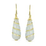 Classic Green Jade Teardrop Twisting Swirl Dangle Earrings Gold Sterling Silver - Image 4