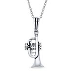 Musician Jazz Lover Trumpet Instrument Pendant Necklace .925 Sterling Silver