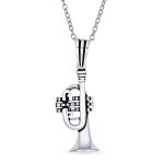 Musician Jazz Lover Trumpet Instrument Pendant Necklace .925 Sterling Silver