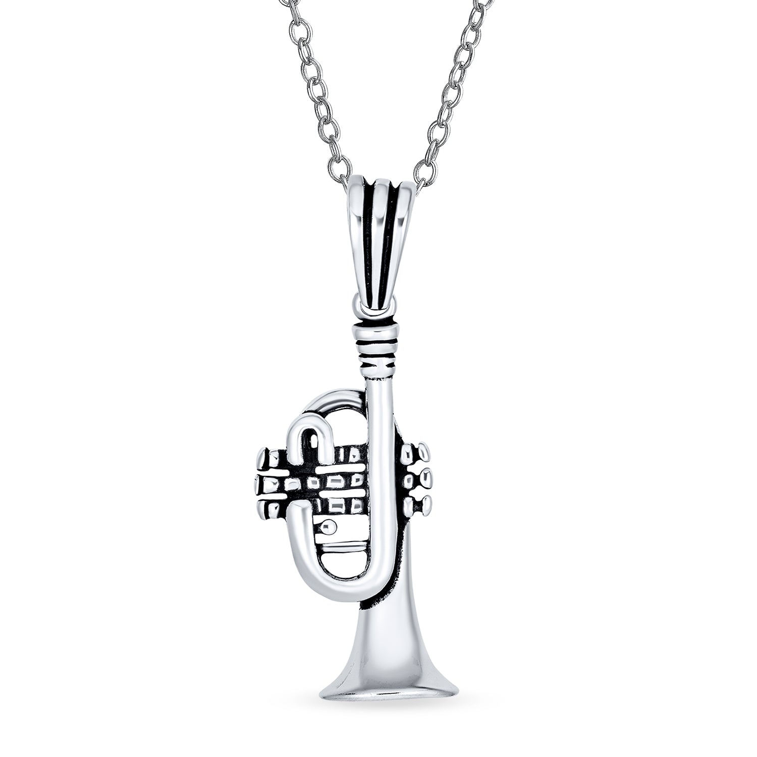 classic-musician-teacher-jazz-instrument-pendant-pts-ku-159 Musician Jazz Lover Trumpet Instrument Pendant Necklace .925 Sterling Silver - Image 1