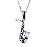 Saxophone Instrument Pendant Necklace for Musician Jazz Lover Silver Chain