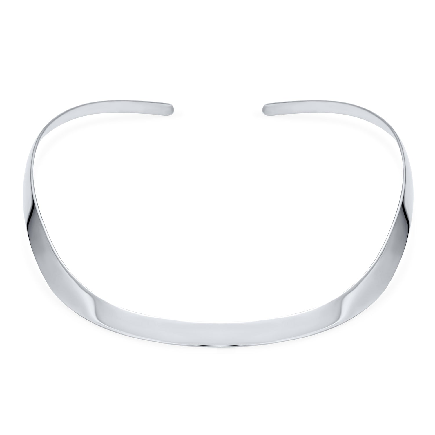 classic-simple-silver-choker-curved-sstr-ckoval8mm Modern Flat Contoured Collar Curved Statement Choker Necklace .925 Silver Sterling - Image 1