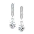 Dainty Simulated CZ Teardrop Huggie Drop Earrings Gold Plated .925 Silver - Image 2