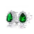 2.5CT Blue CZ Halo Pear Teardrop Stud Earrings Omega Back - Image 8