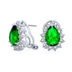 2.5CT Blue CZ Halo Pear Teardrop Stud Earrings Omega Back - Image 2