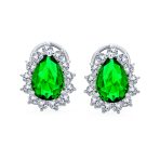 2.5CT Blue CZ Halo Pear Teardrop Stud Earrings Omega Back - Image 4