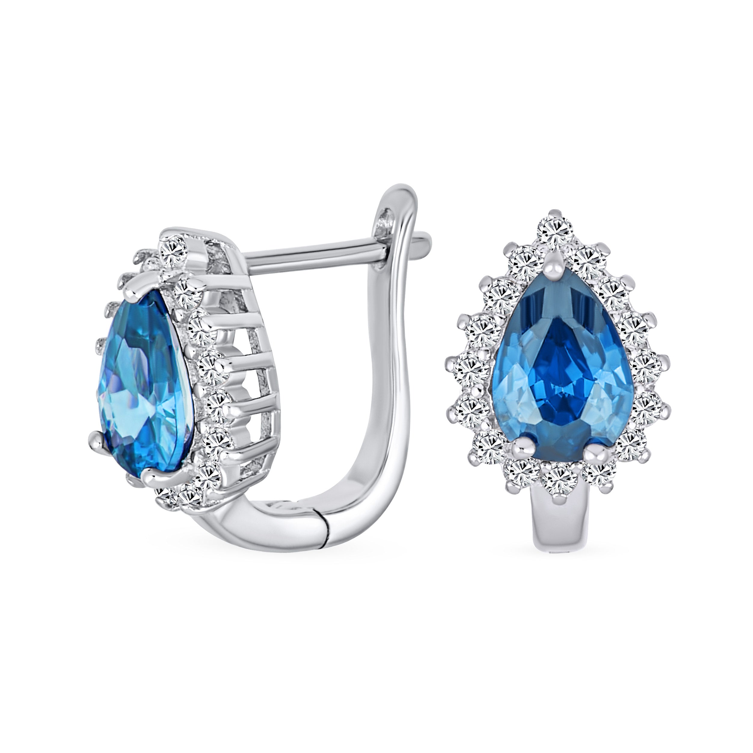 classic-vintage-party-purple-blue-clear-pink-pear-huggie-earring-hinge-sku_20zdc-c7058aq_1 Vintage Wedding 1.5 CT CZ Halo Teardrop Stud Huggie Earrings Sterling Silver - Image 1