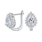 Vintage Wedding 1.5 CT CZ Halo Teardrop Stud Huggie Earrings Sterling Silver - Image 2