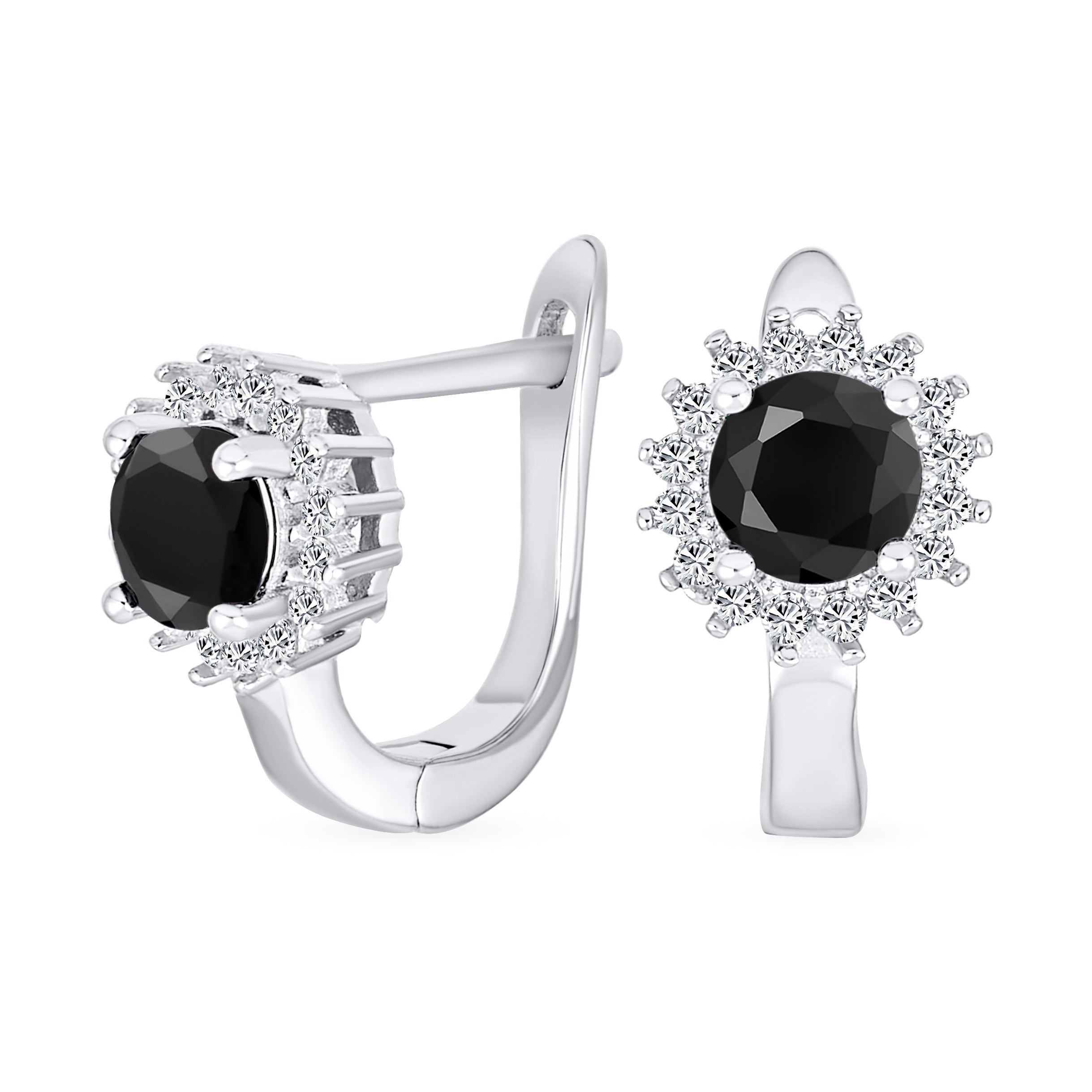 classic-vintage-wedding-party-silver-earring-round-huggie-zdc-c7054bk_1 Classic Vintage CZ Stud Earrings 1 CTW Simulated Gemstone Sterling Silver Huggie - Image 1