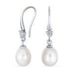 Simple White Pear Freshwater Pearl Teardrop Dangle Earrings Sterling Silver