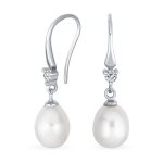 Simple White Pear Freshwater Pearl Teardrop Dangle Earrings Sterling Silver