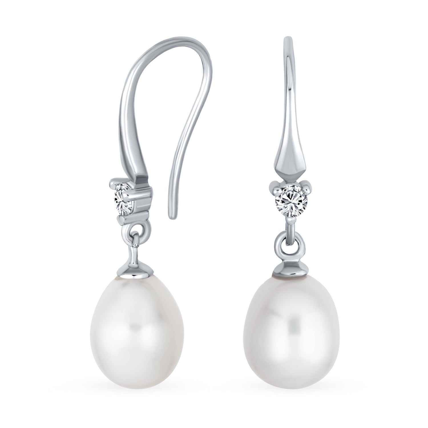 classic-white-pearl-teardrop-silver-earring-cb-bj0691 Simple White Pear Freshwater Pearl Teardrop Dangle Earrings Sterling Silver - Image 1