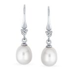 Simple White Pear Freshwater Pearl Teardrop Dangle Earrings Sterling Silver - Image 2