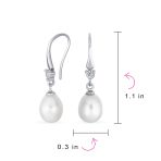 Simple White Pear Freshwater Pearl Teardrop Dangle Earrings Sterling Silver - Image 5