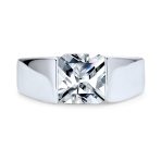 Traditional 3CT Blue Clear Cubic Zirconia CZ Square Solitaire Ring Pinky Ring Silver Plated - Image 4