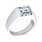 Traditional 3CT Blue Clear Cubic Zirconia CZ Square Solitaire Ring Pinky Ring Silver Plated - Image 2