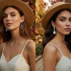 Set of 2 15CT Art Deco Wedding Gemstone Clear & Blue CZ Halo Chandelier Earrings - Image 3