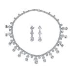 Vintage Style Teardrop CZ Spray Collar Statement Necklace & Chandelier Earrings Jewelry Set