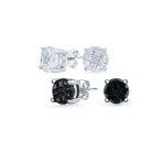 Set of 2 Round Black Clear Cubic Zirconia Invincible Cut Stud Earrings 5MM - Image 4