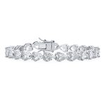 Romantic Red Clear Cubic Zirconia CZ Heart Shape Tennis Bracelet 7-7.5 Inch Silver Plated