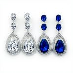 Set of 2 15CT Art Deco Wedding Gemstone Clear & Blue CZ Halo Chandelier Earrings