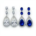 Set of 2 15CT Art Deco Wedding Gemstone Clear & Blue CZ Halo Chandelier Earrings
