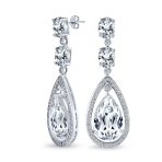 Cocktail Bridal Cubic Zirconia Halo Big Statement Green Teardrop CZ Chandelier Earrings Silver Plated - Image 4