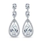Set of 2 15CT Art Deco Wedding Gemstone Clear & Blue CZ Halo Chandelier Earrings - Image 7