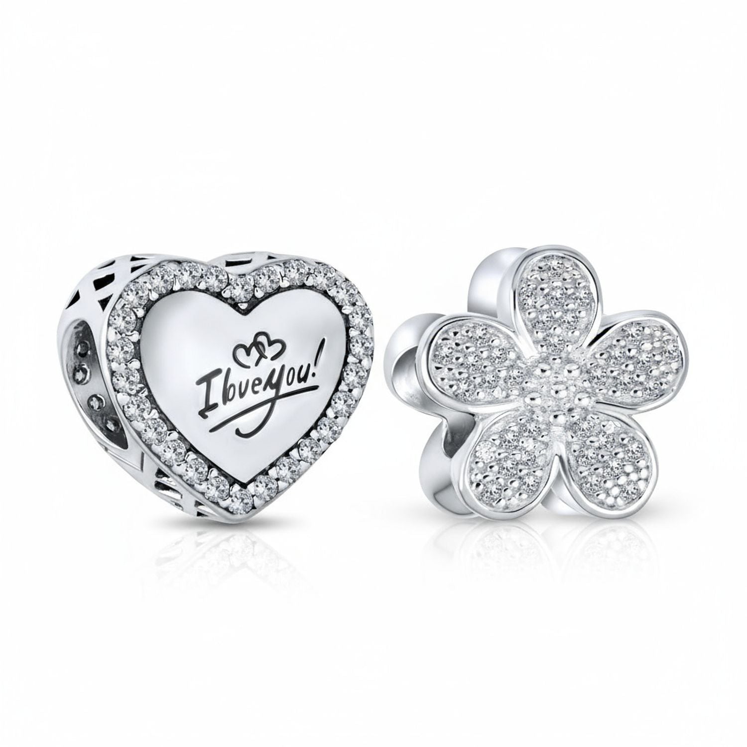 clear-flower-heart-combo-beads_pbx-hsz-556-set-az Set of 2 Words I LOVE YOU Crystal Heart & CZ Flower Bead Charm Sterling Silver - Image 1