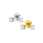 Set of 2 Tiny .25CT CZ Stud Earrings Gold Plated Sterling Silver Screw Back