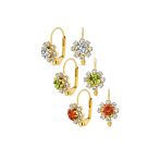 Set of 3 Crystal Flower Gold Plated Drop Earrings Lever Back - Image 2