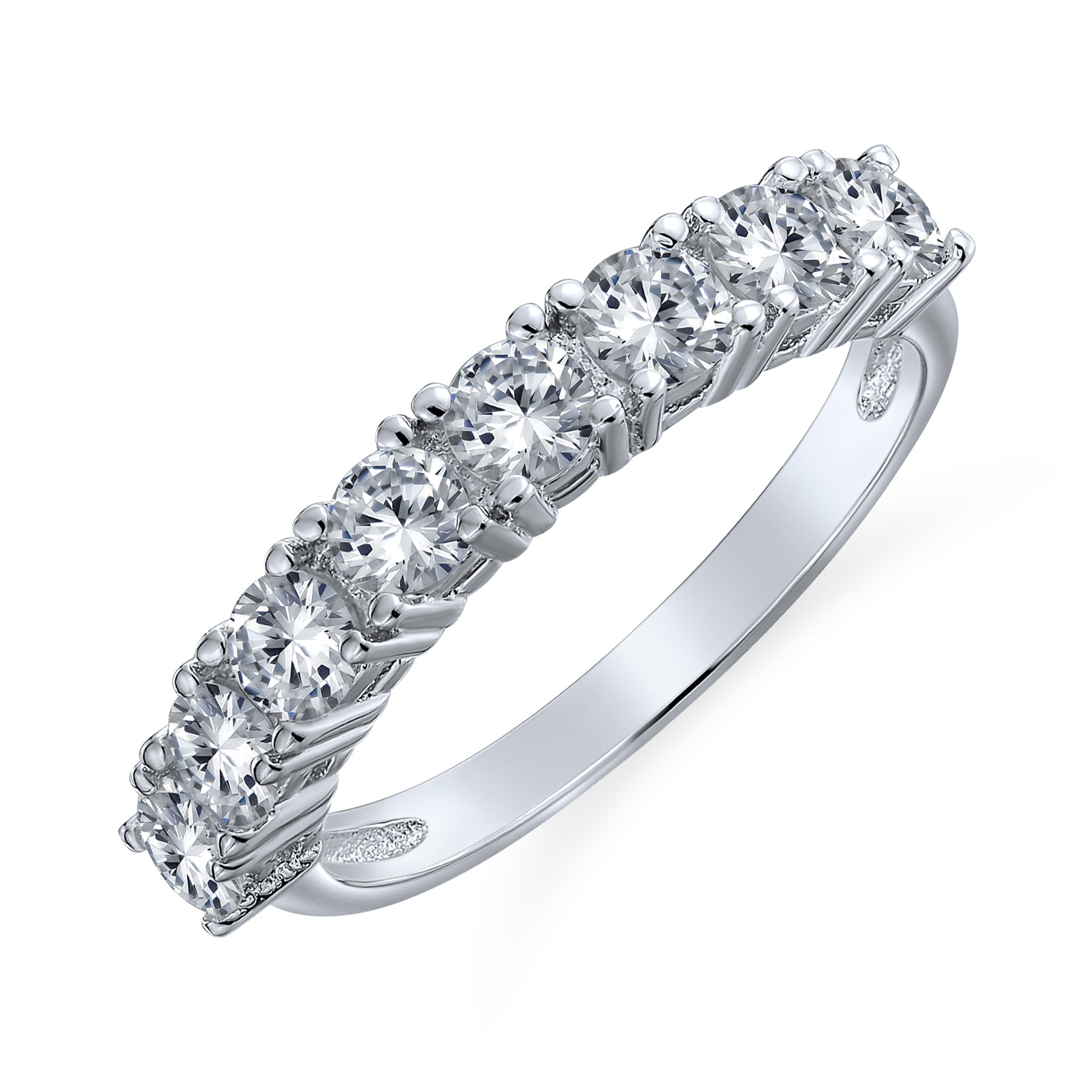 clear-ring-cz-half-eternity_byj-r0430r_1 Simple Thin Round CZ Stackable Cocktail Statement Ring Sterling Silver Band - Image 1