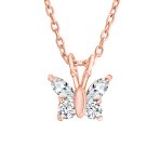 Mini Purple CZ Butterfly Pendant Necklace Rose Gold Sterling Silver for Teens - Image 2