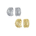 Set of 2 Open Weave Leaf Design Clip-On Earrings Gold Plated