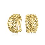 Open Weave Leaf Feather Motif Wide Half Hoop Clip On Earrings Non Pierced Ears