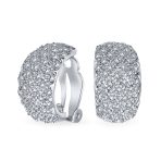 Fashion Pave Encrusted Crystal Wide Half Dome Clip On Earrings Non Pierced Ears